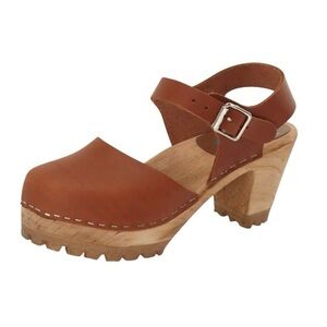 MIA Abba tan leather lug sole clogs